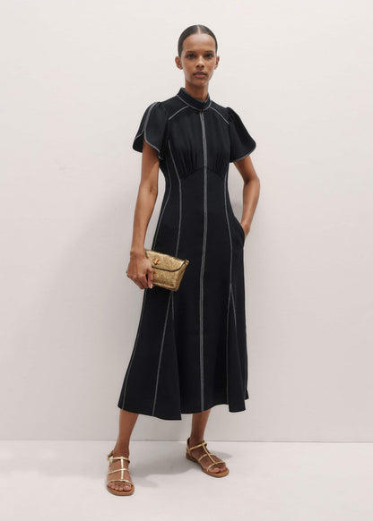 ME+EM Black Contrast Stitch Midi Dress