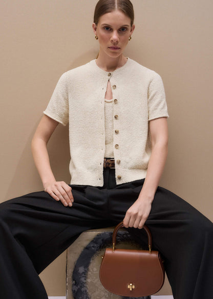 ME+EM Cream Short Sleeve Cardigan