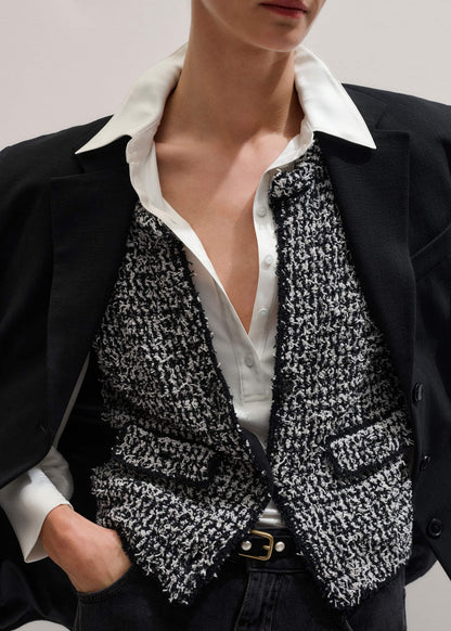 ME+EM Black Tweed Knit Pouf Sleeve Crop Jacket
