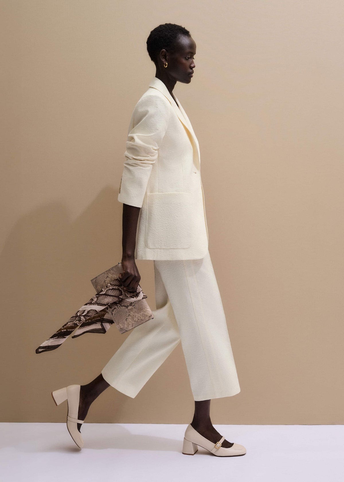 ME+EM Ivory Luxe Jacquard Sharp Shoulder Blazer