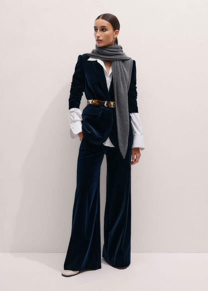 ME+EM Navy Pinstripe Velvet Sharp Shoulder Blazer