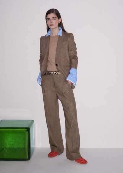 ME+EM Mocha Brown Pinstripe Sharp Shoulder Blazer